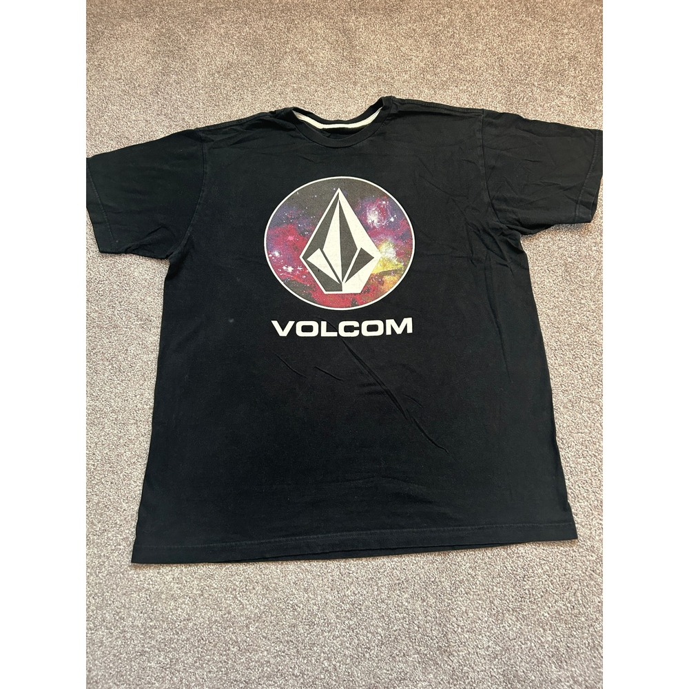 Volcom Graphic T-Shirt Mens XL Black Galaxy Stone Logo Short Sleeve Good